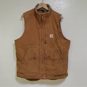 Carhartt Mock Neck Sherpa Lined Vest Relaxed Fit Men’s M Brown Stains Ripped